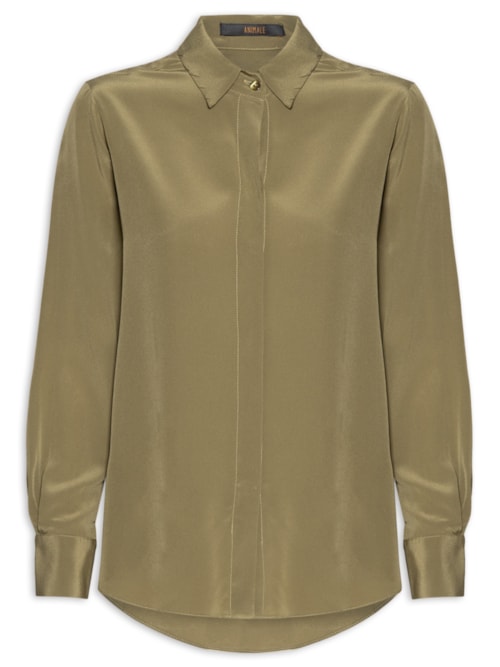Camisa Feminina Seda Básica Marche Manga Longa - Verde