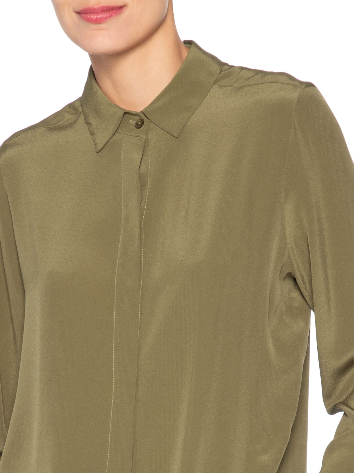 Camisa Feminina Seda Básica Marche Manga Longa Verde Animale