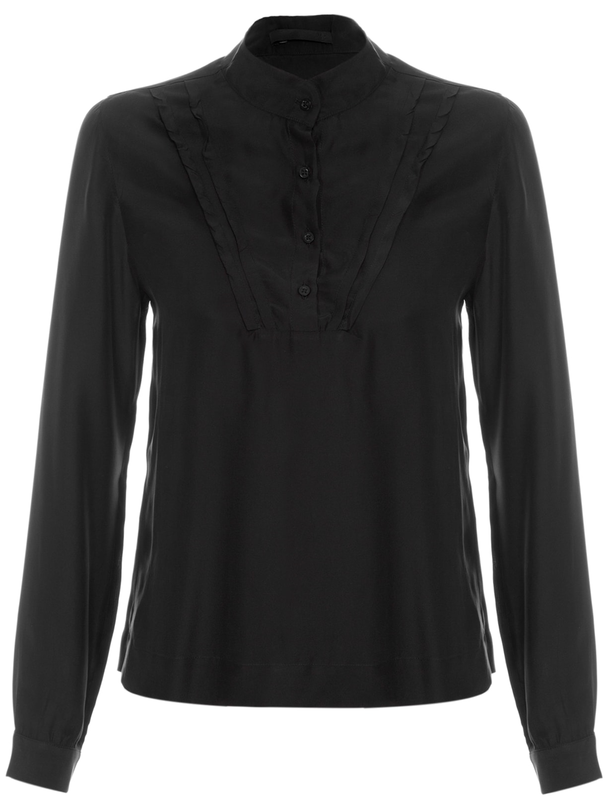 Camisa Feminina Seda Pura Com Pregas - Preto