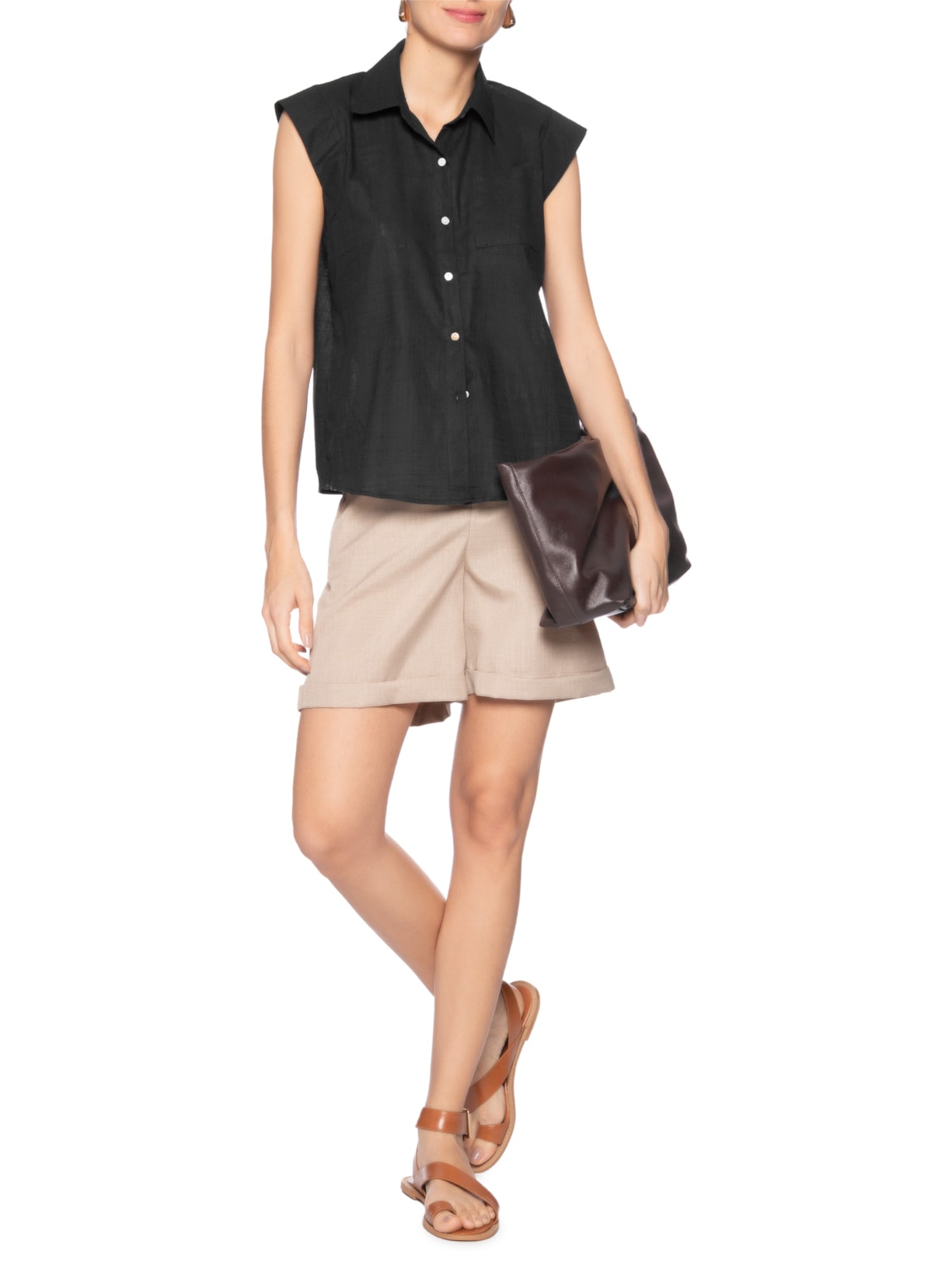 Camisa Feminina Sem Manga Preto Basiq