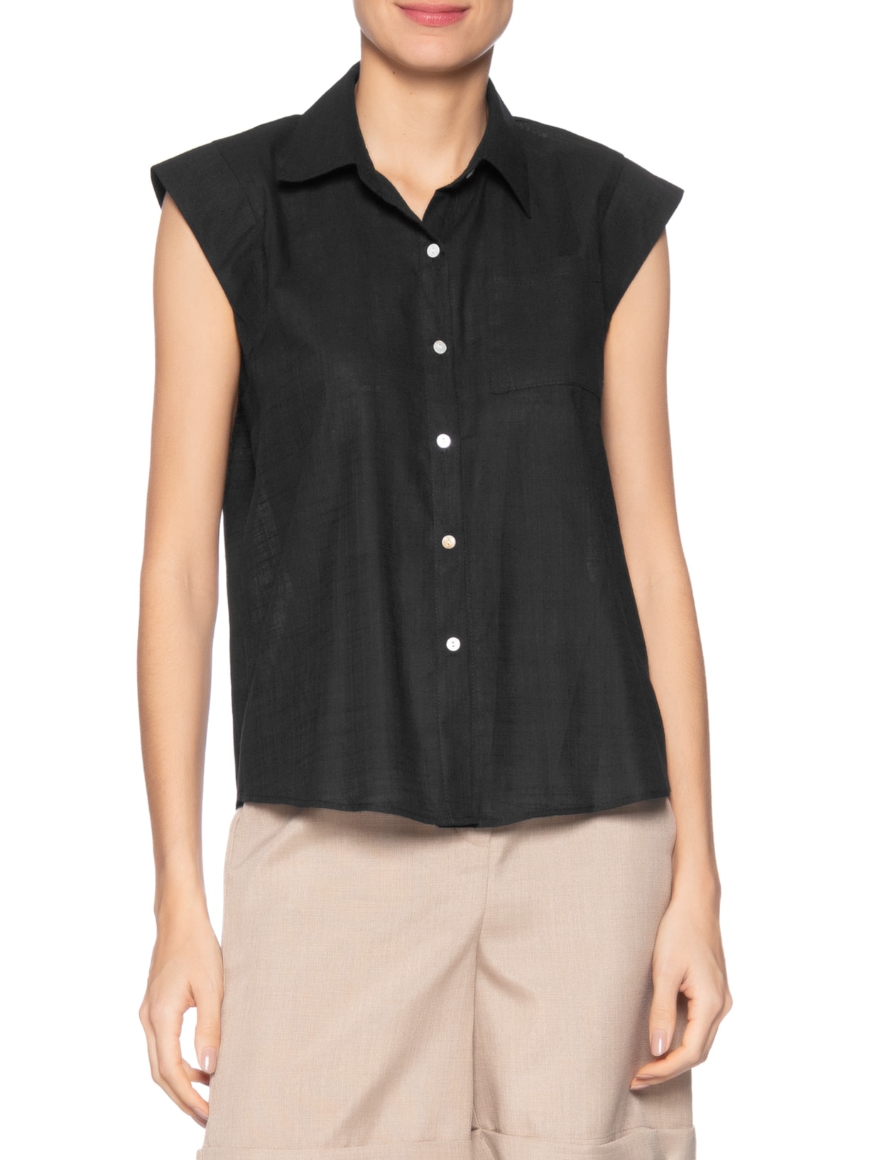 Camisa Feminina Sem Manga Preto Basiq