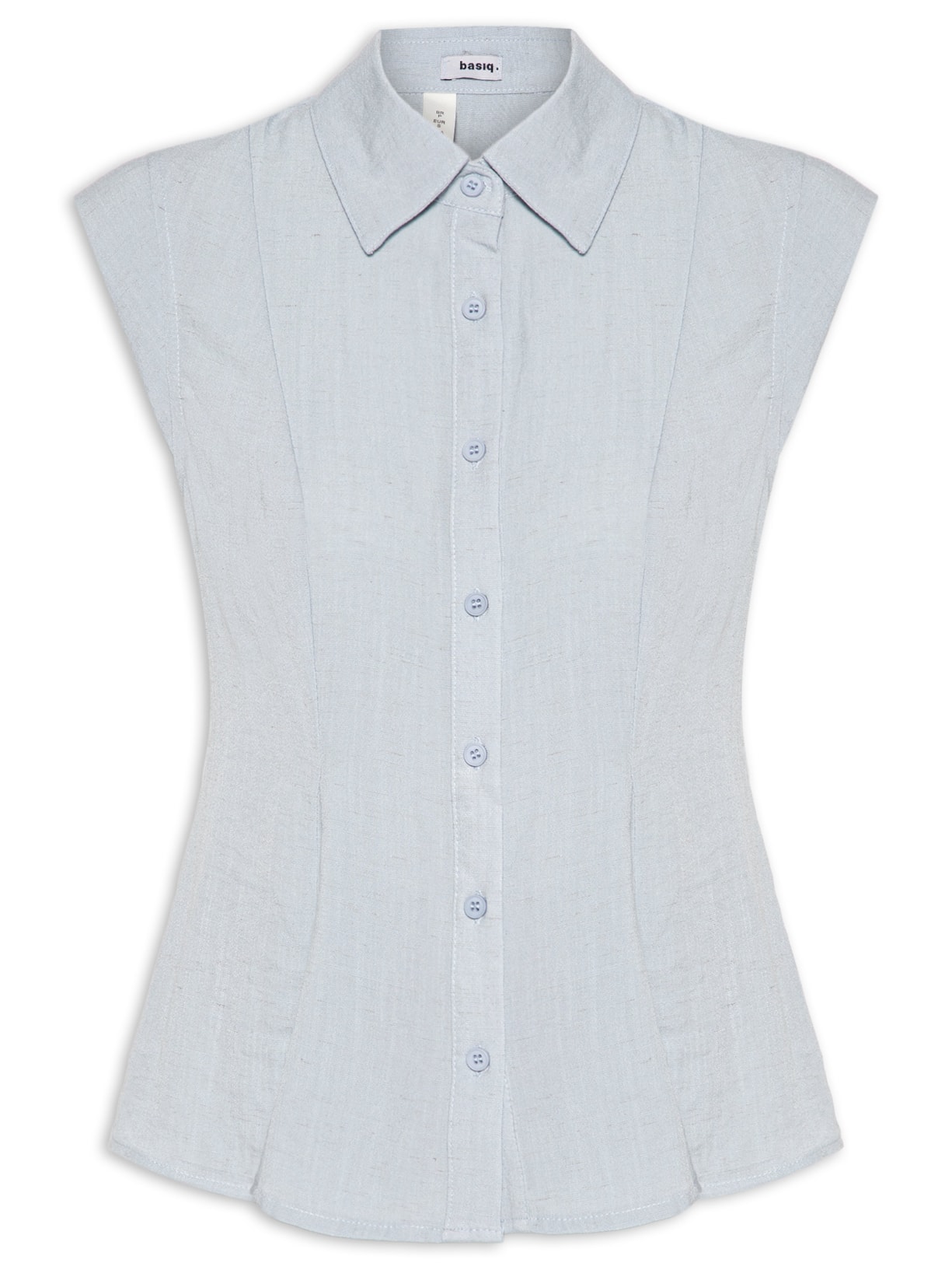 Camisa Feminina Sem Mangas Acinturada Azul Basiq