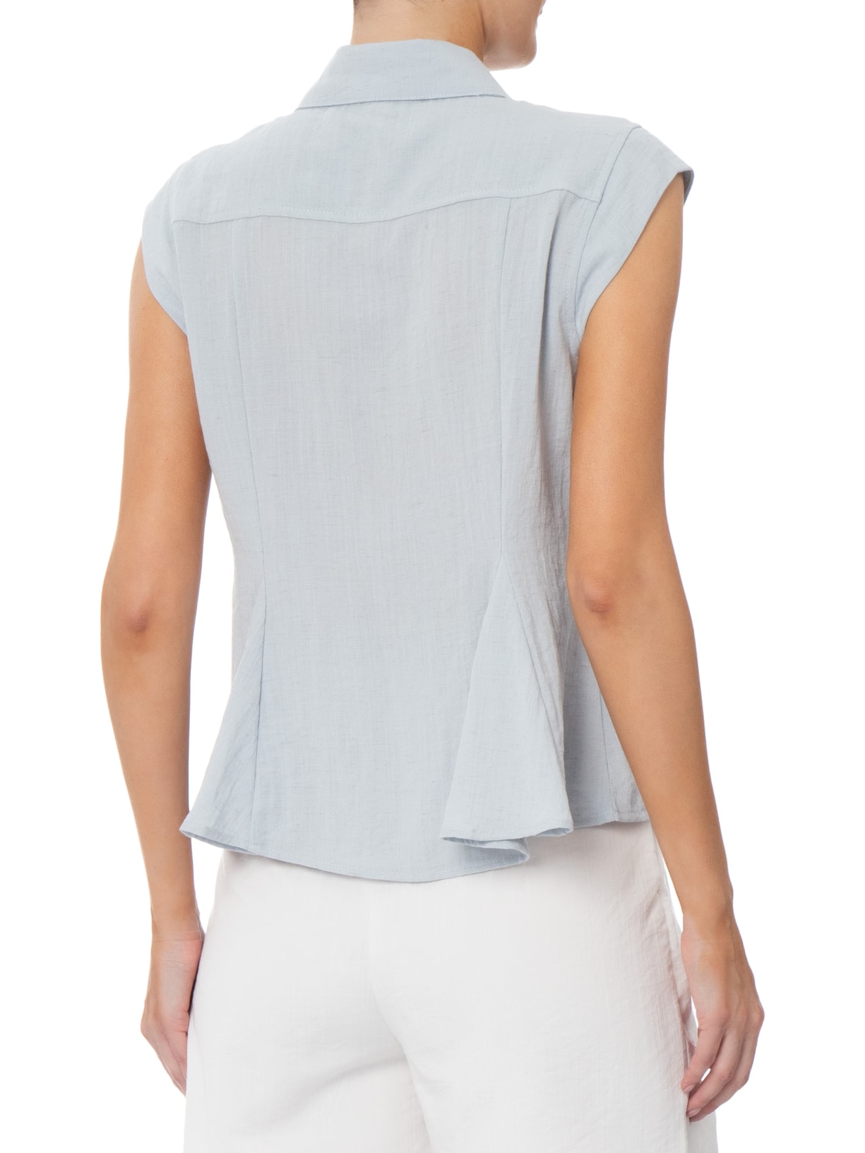 Camisa Feminina Sem Mangas Acinturada Azul Basiq