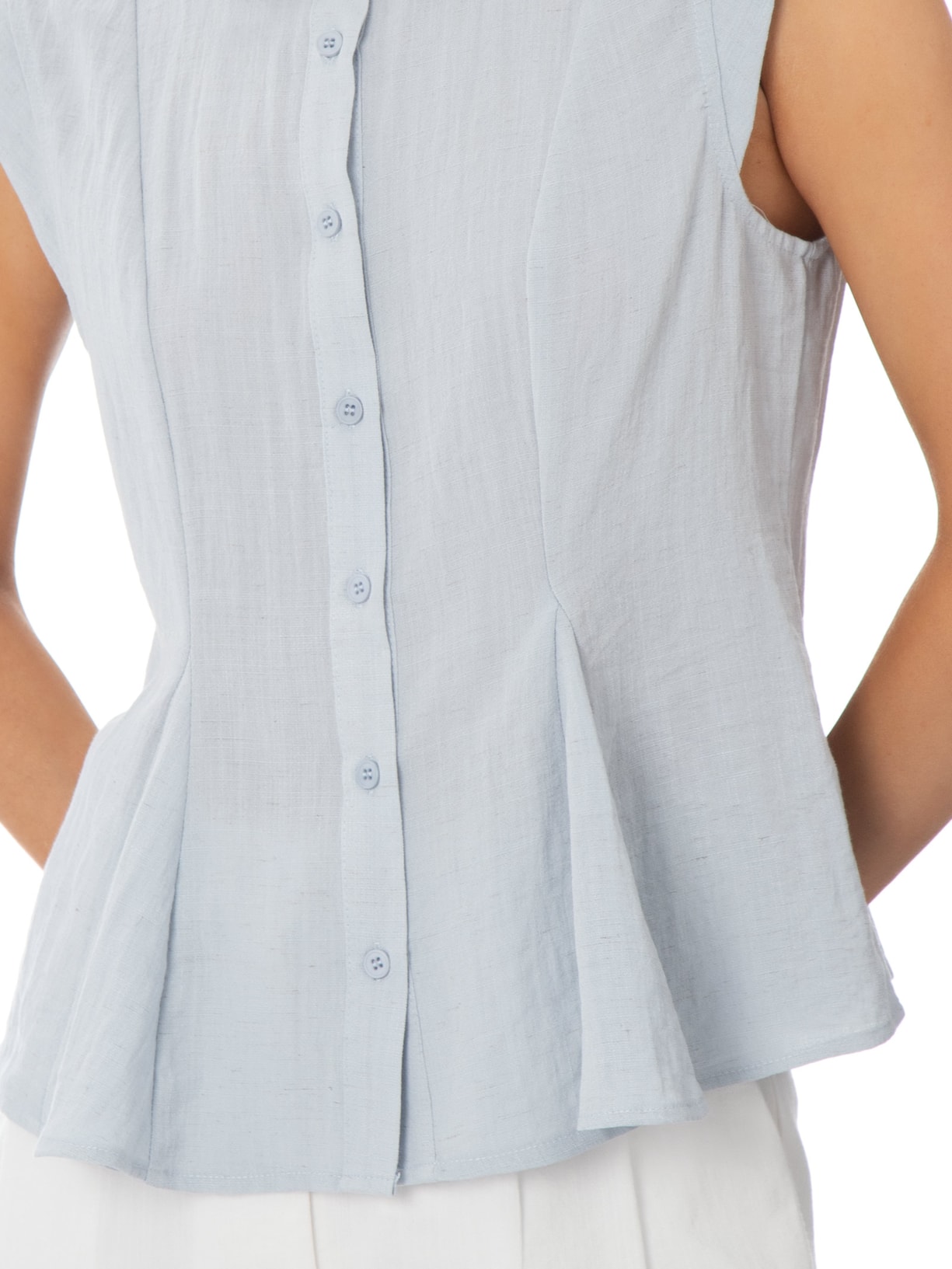 Camisa Feminina Sem Mangas Acinturada Azul Basiq