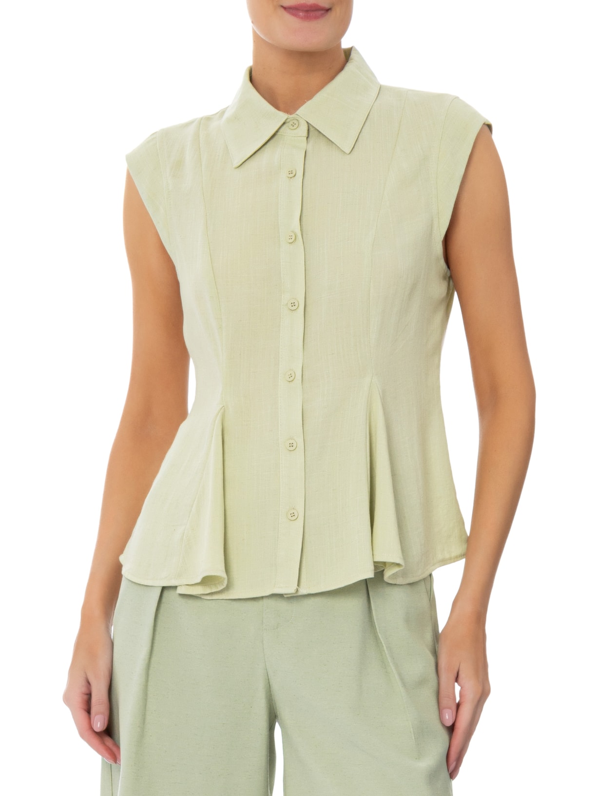 Camisa Feminina Sem Mangas Acinturada Verde Basiq