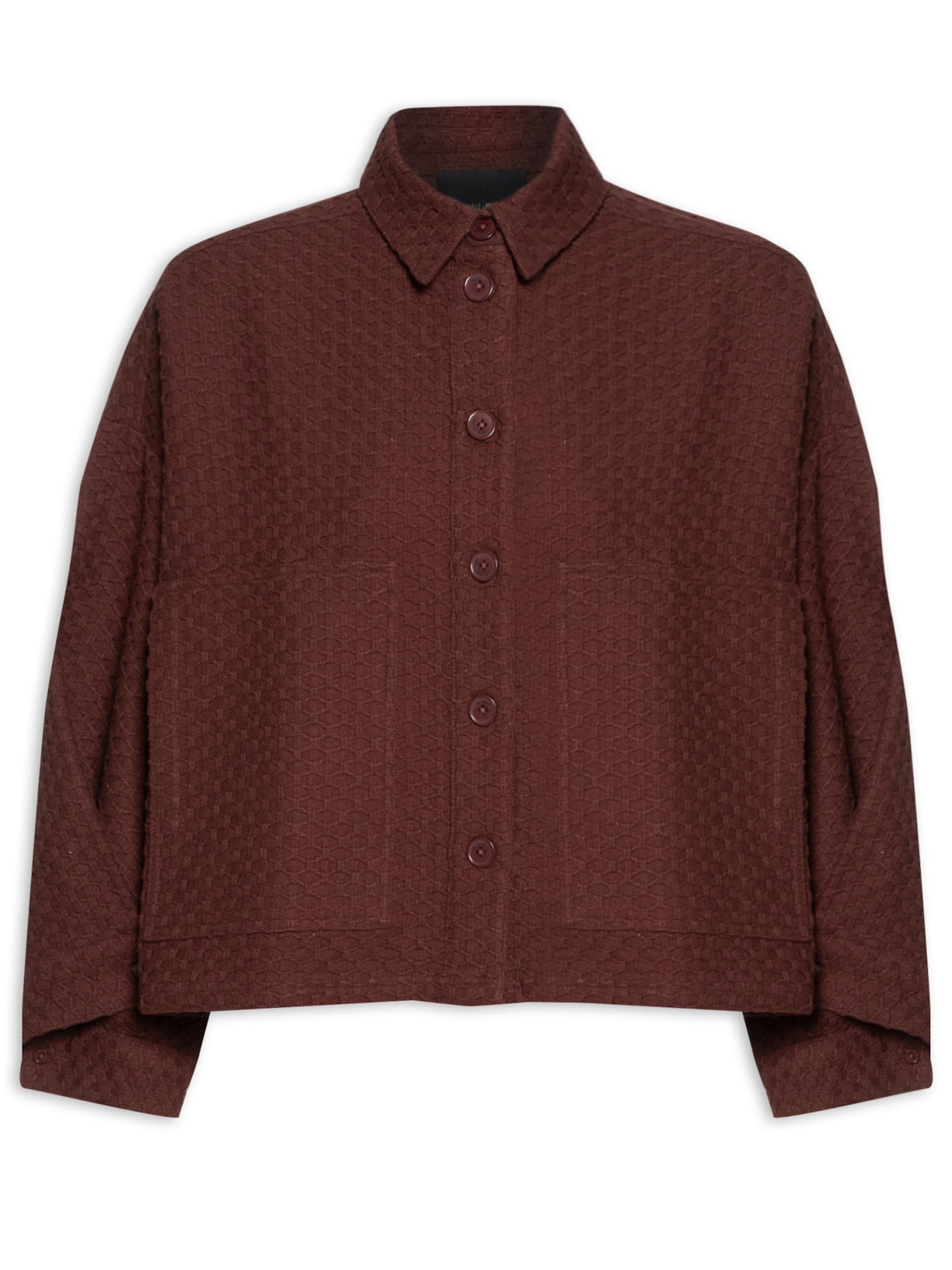 Camisa Feminina Textura Bolso Grande - Marrom