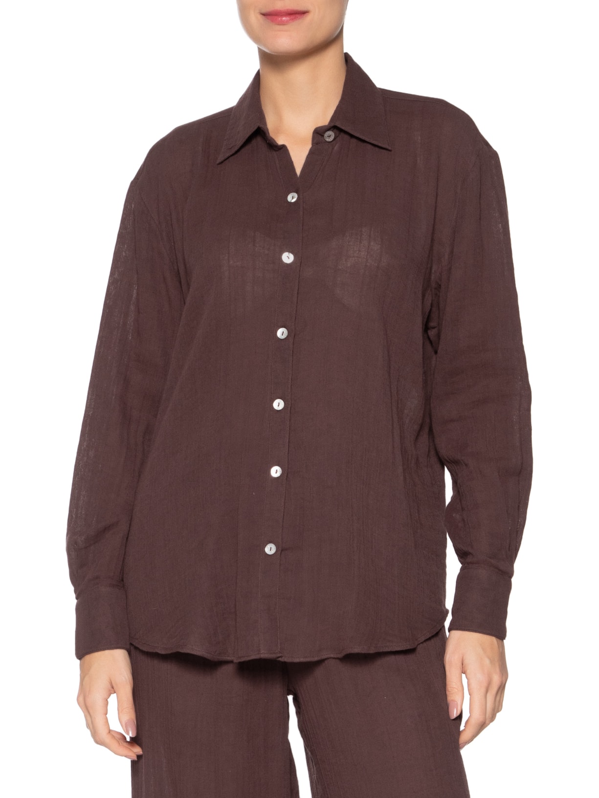 Camisa Feminina Textura Marrom Farm Praia