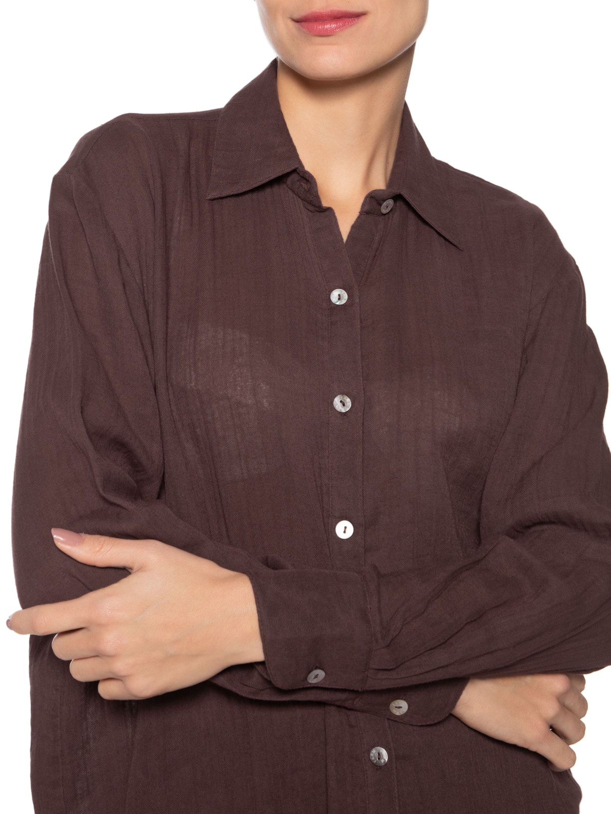 Camisa Feminina Textura Marrom Farm Praia