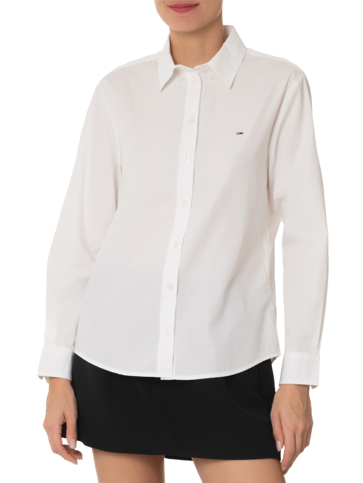 Camisa Feminina Tjd Reg Pinstripe Poplin Shirt Branco Tommy Jeans