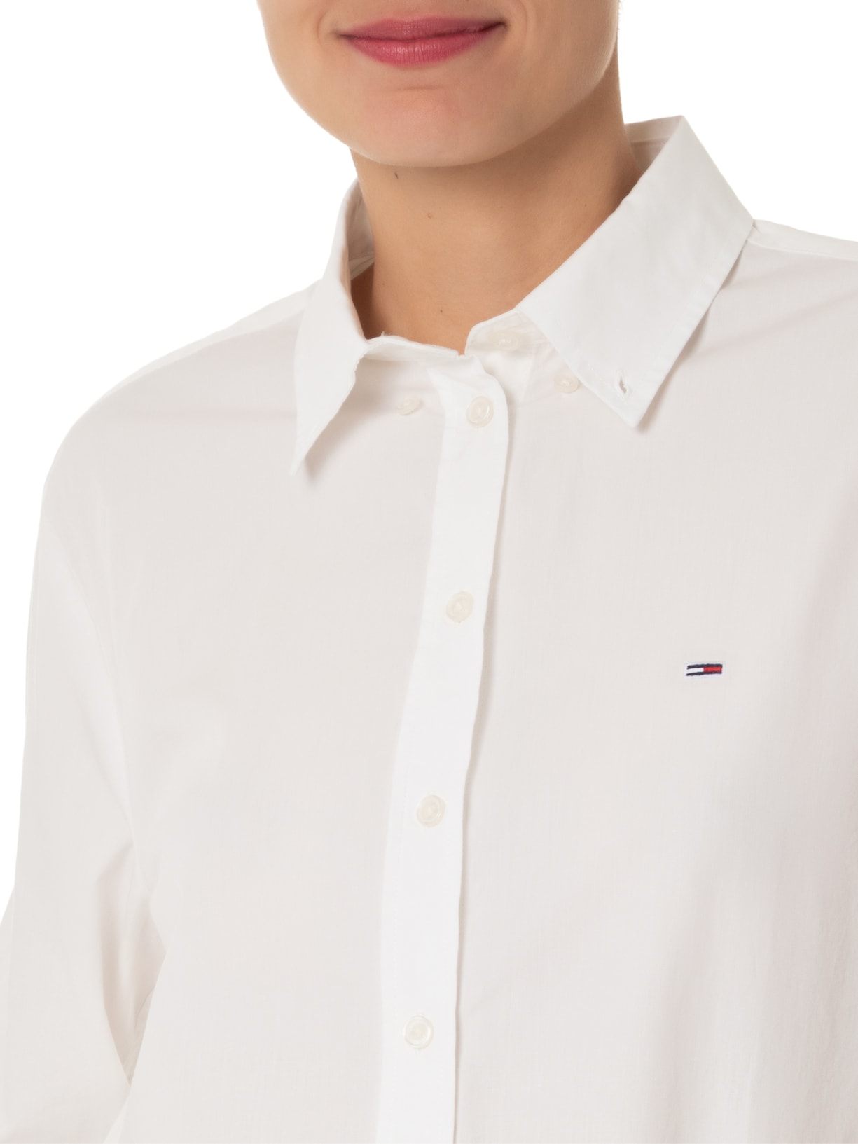 Camisa Feminina Tjd Reg Pinstripe Poplin Shirt Branco Tommy Jeans