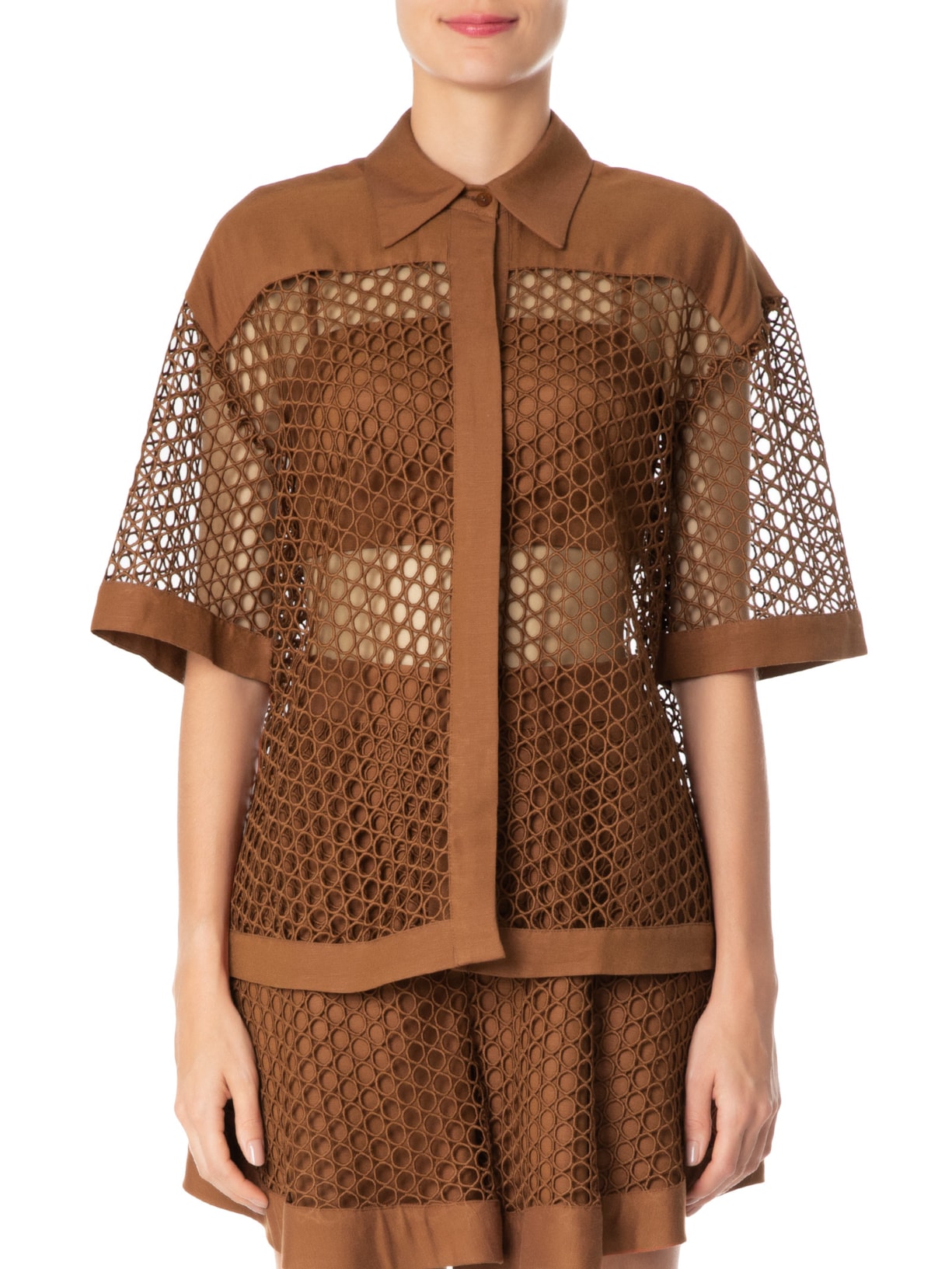 Camisa Feminina Trama Circulos Marrom Animale