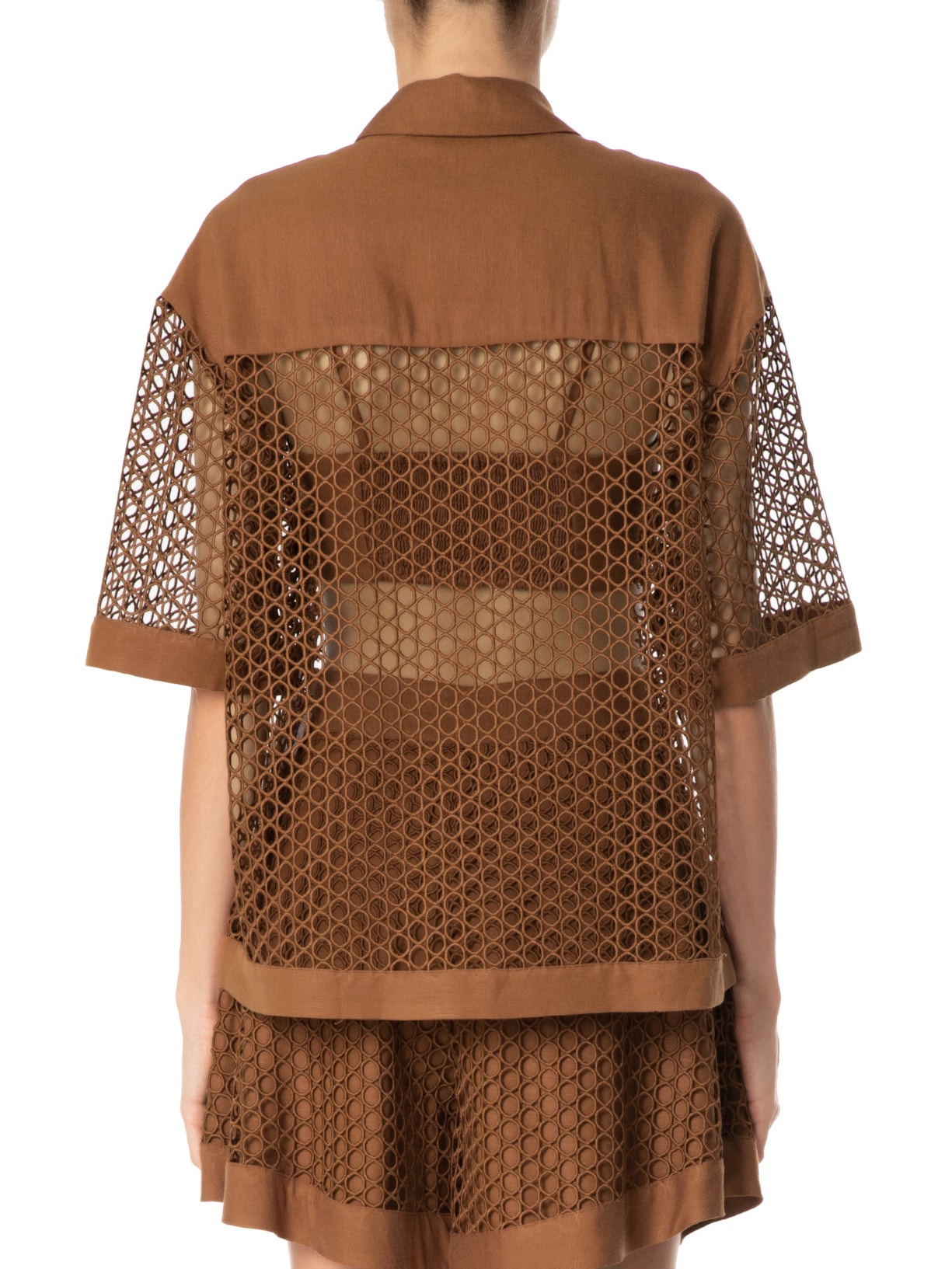 Camisa Feminina Trama Circulos Marrom Animale