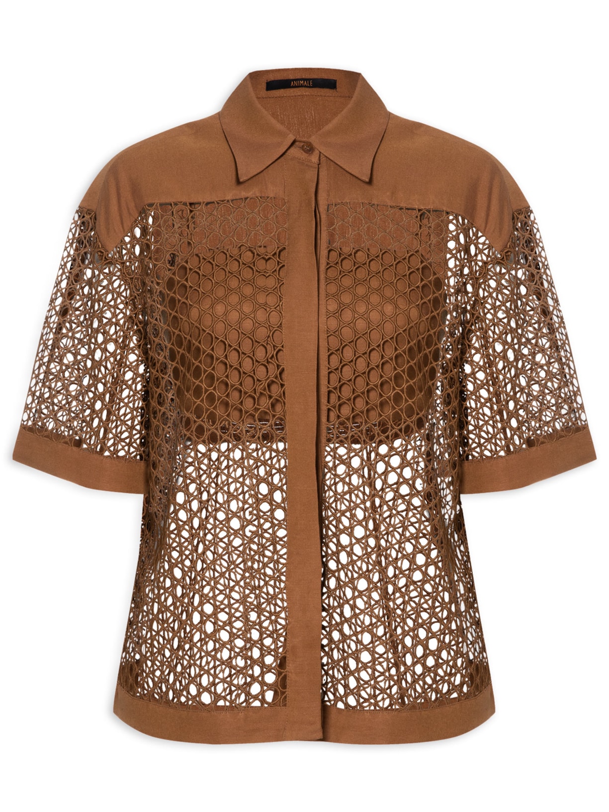 Camisa Feminina Trama Circulos Marrom Animale