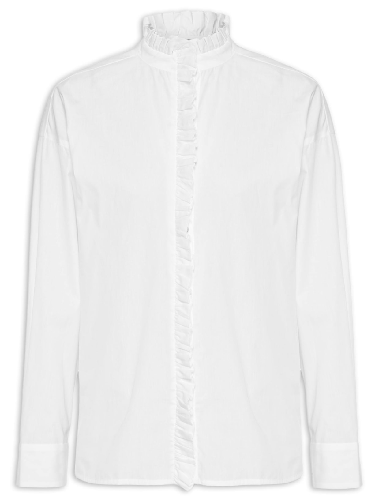 Camisa Feminina Tricoline Babado Na Gola E Vista - Branco