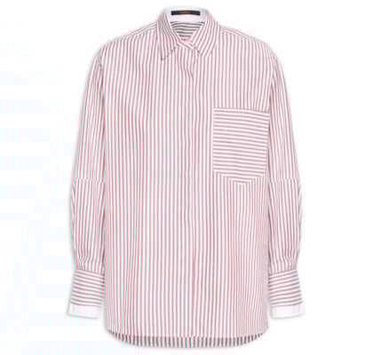 Camisa Feminina Tricoline Listrada Punho Duplo - Marrom