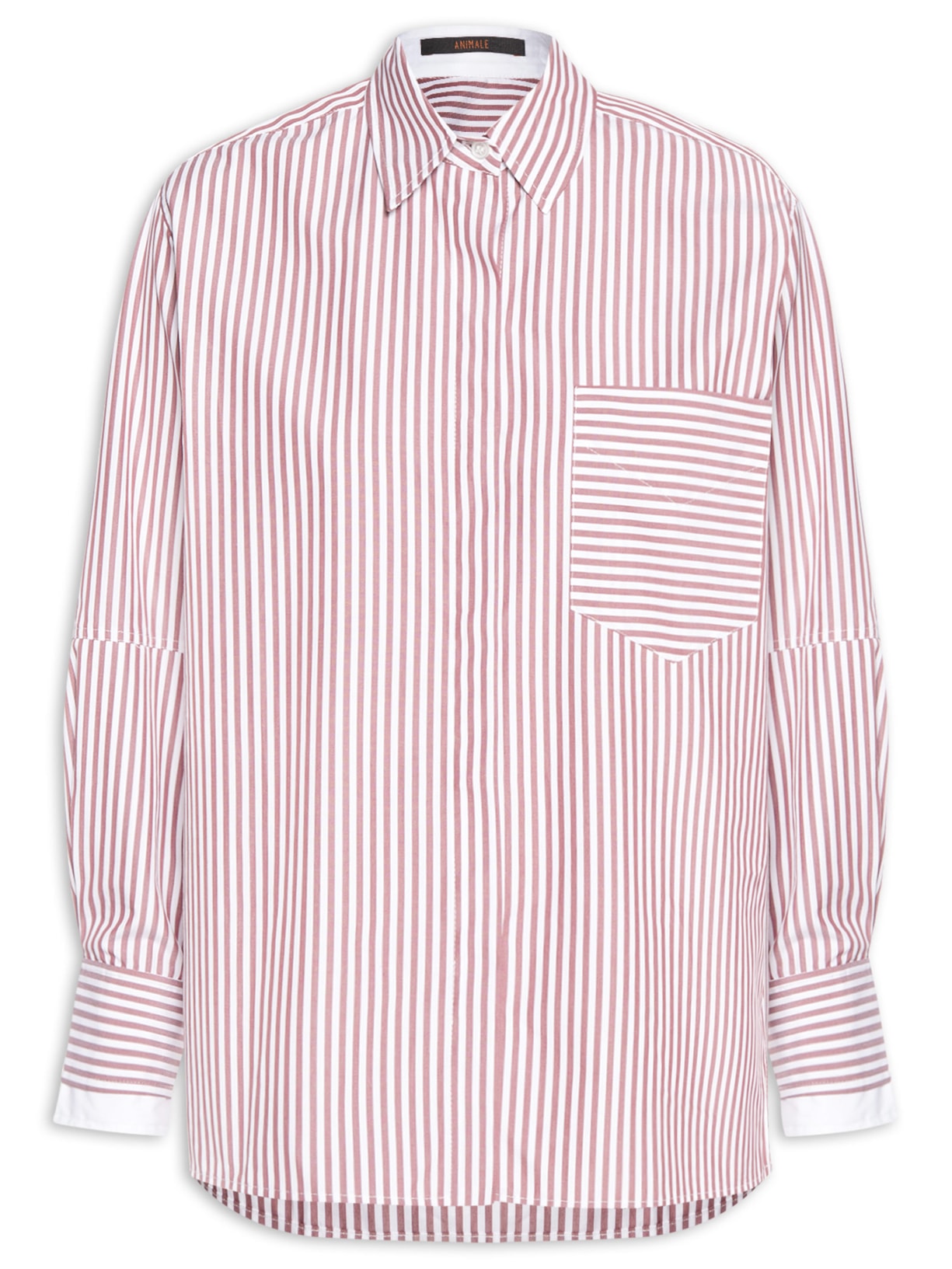 Camisa Feminina Tricoline Listrada Punho Duplo - Marrom