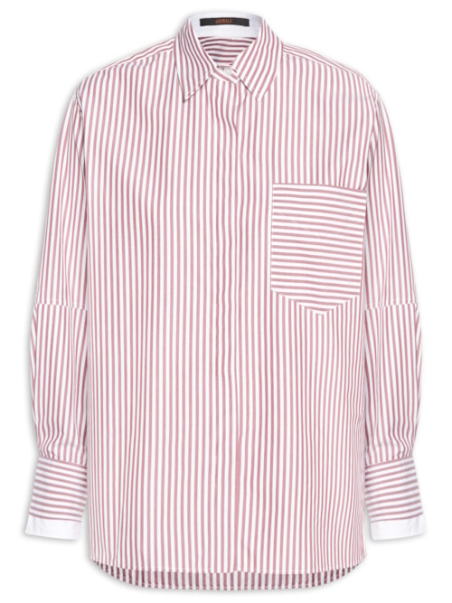 Camisa Feminina Tricoline Listrada Punho Duplo - Marrom