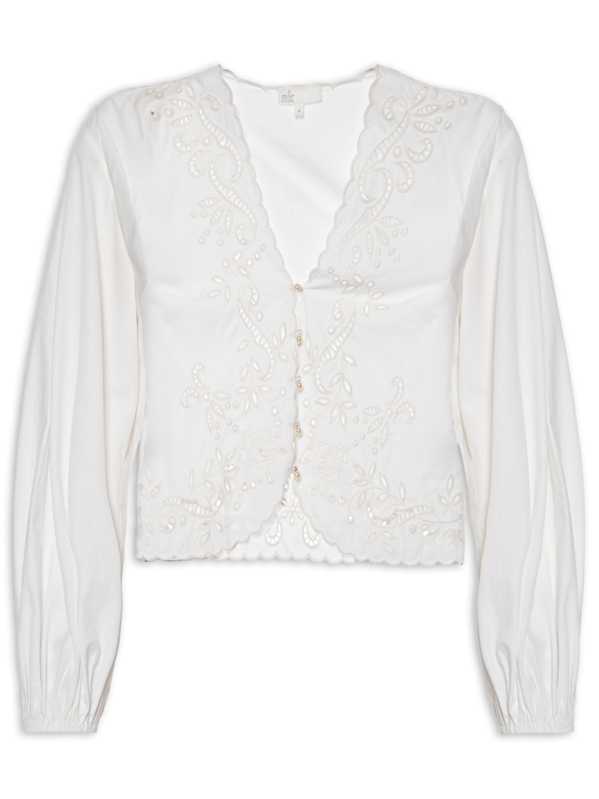 Camisa Feminina Tricoline Rechilieu Paulina - Off White