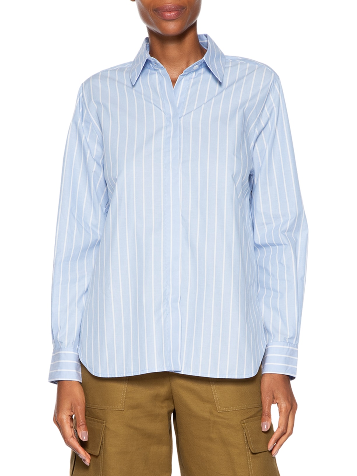 Camisa Feminina Tricoline Riscas Ampas Azul Animale