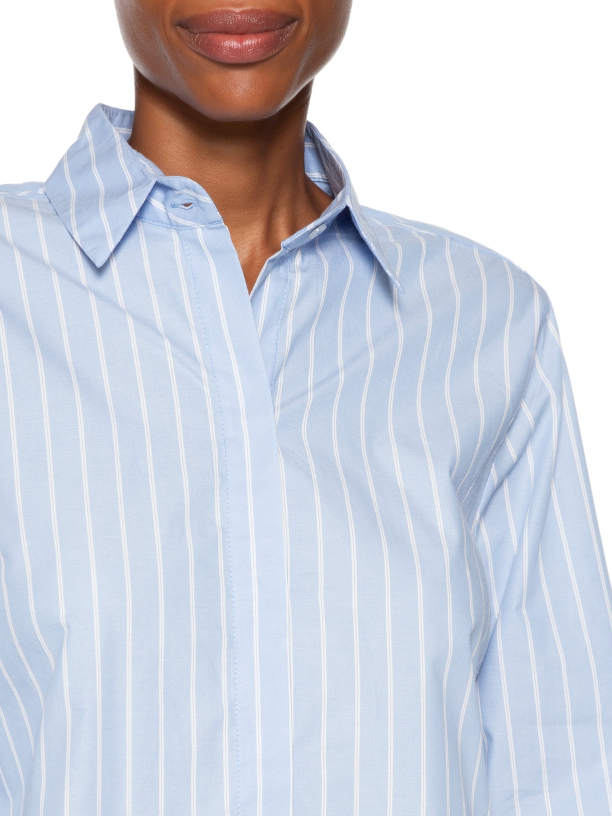 Camisa Feminina Tricoline Riscas Ampas Azul Animale