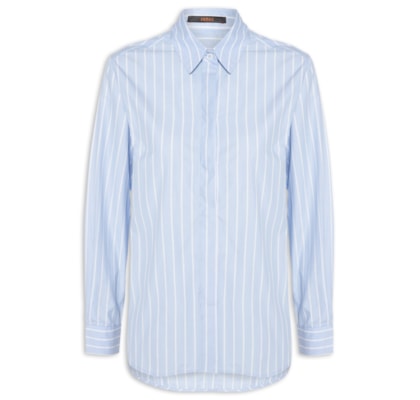 Camisa Feminina Tricoline Riscas Ampas - Azul
