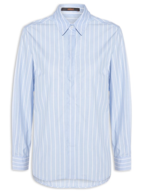 Camisa Feminina Tricoline Riscas Ampas - Azul