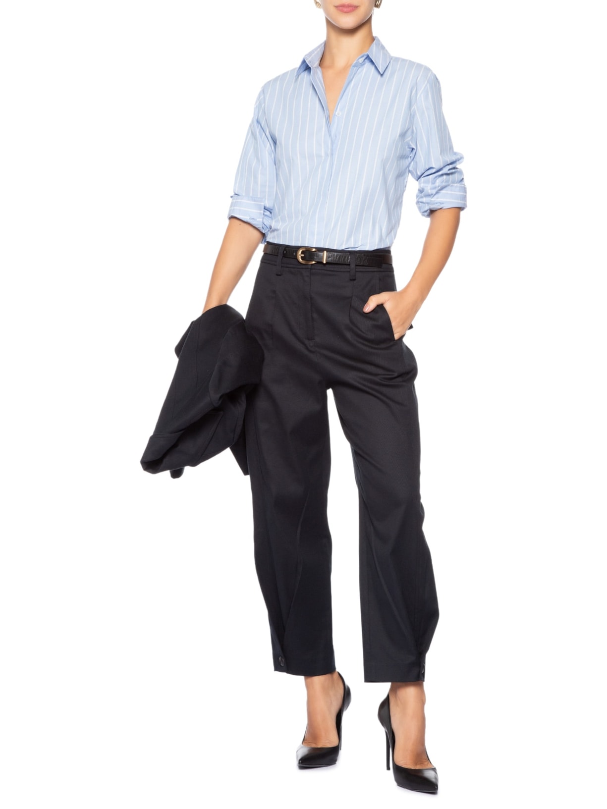 Camisa Feminina Tricoline Riscas Ampas Azul Animale