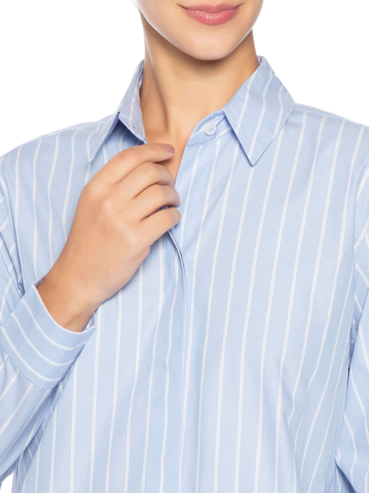 Camisa Feminina Tricoline Riscas Ampas Azul Animale