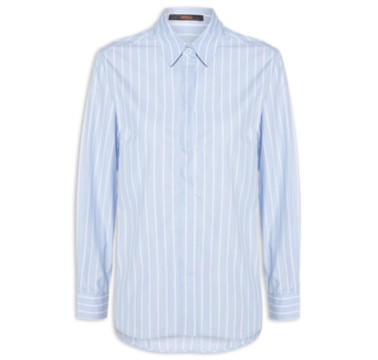 Camisa Feminina Tricoline Riscas Ampas - Azul