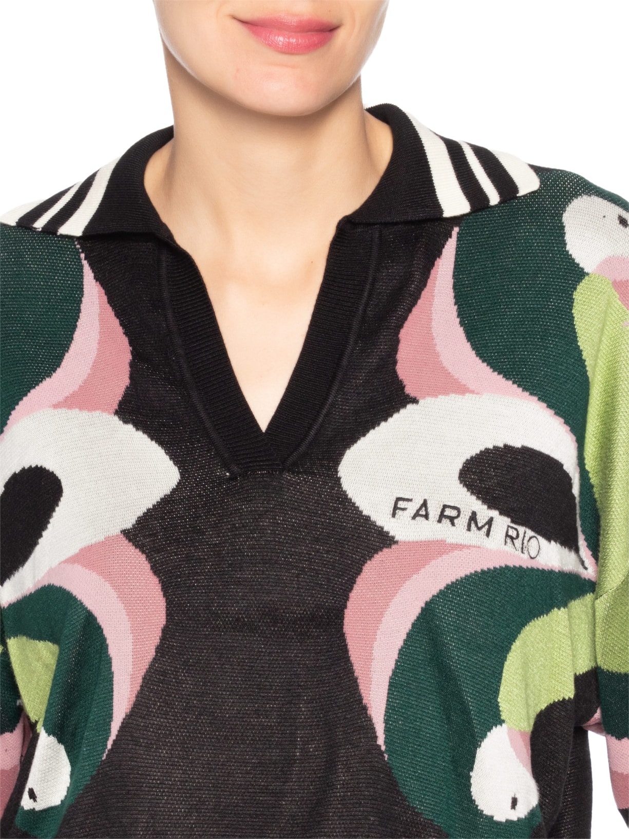 Camisa Feminina Tricot Arara De Flor Preto Farm