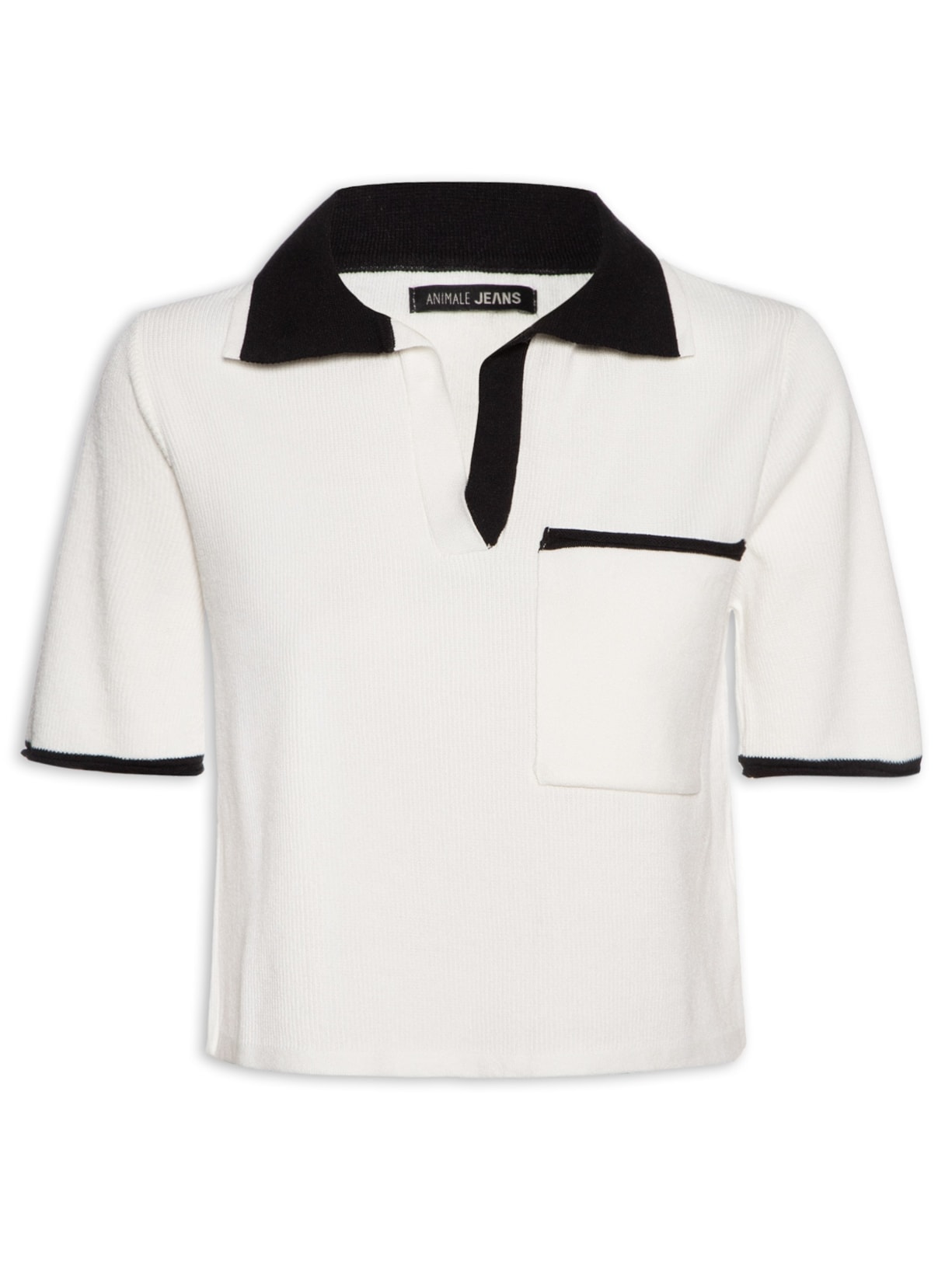 Camisa Feminina Tricot Cropped Branco Animale Jeans