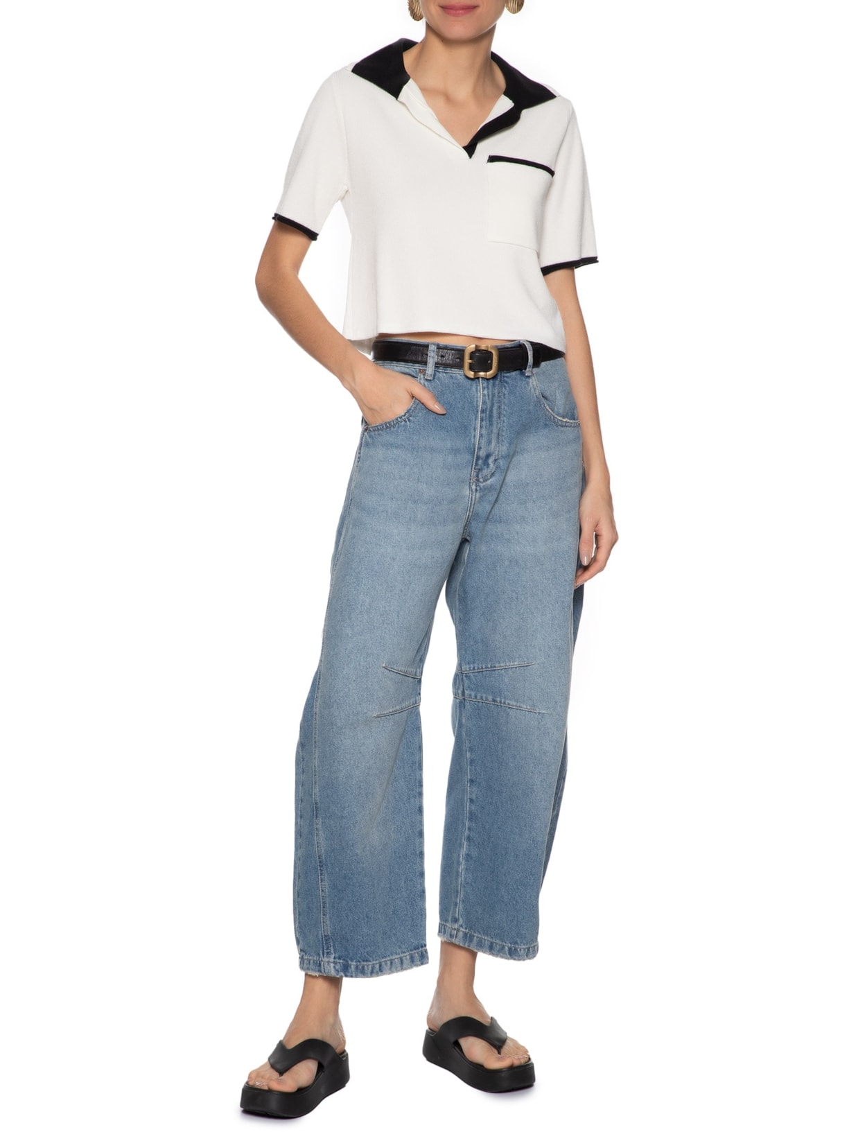 Camisa Feminina Tricot Cropped Branco Animale Jeans