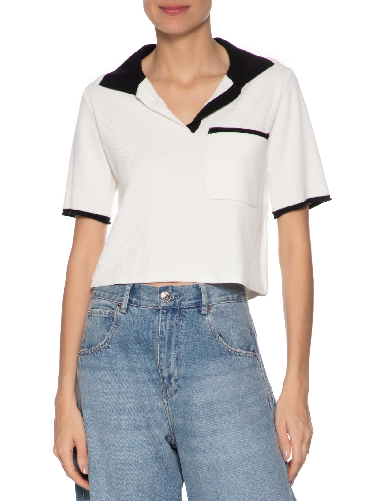 Camisa Feminina Tricot Cropped Branco Animale Jeans