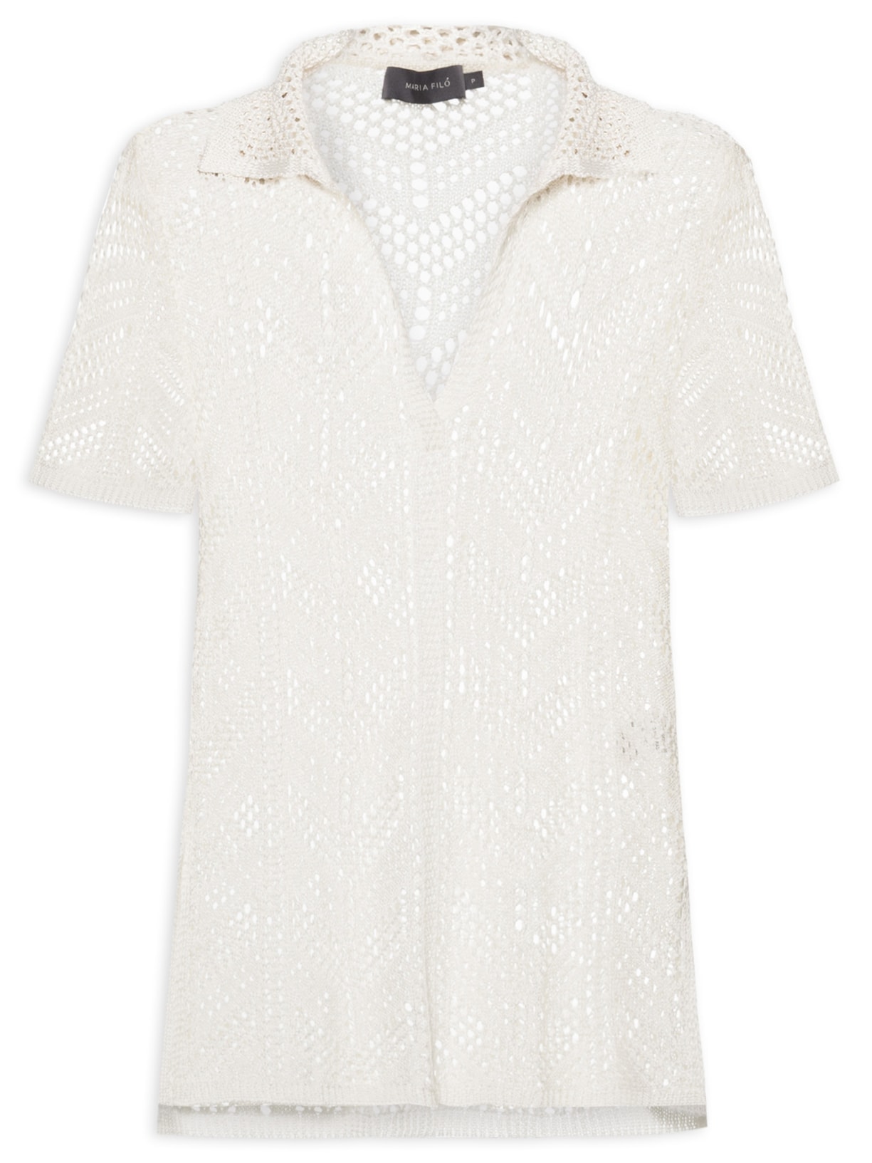 Camisa Feminina Tricot Ponto Crochet Branco Maria Filó