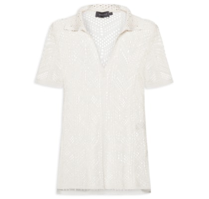 Camisa Feminina Tricot Ponto Crochet - Branco