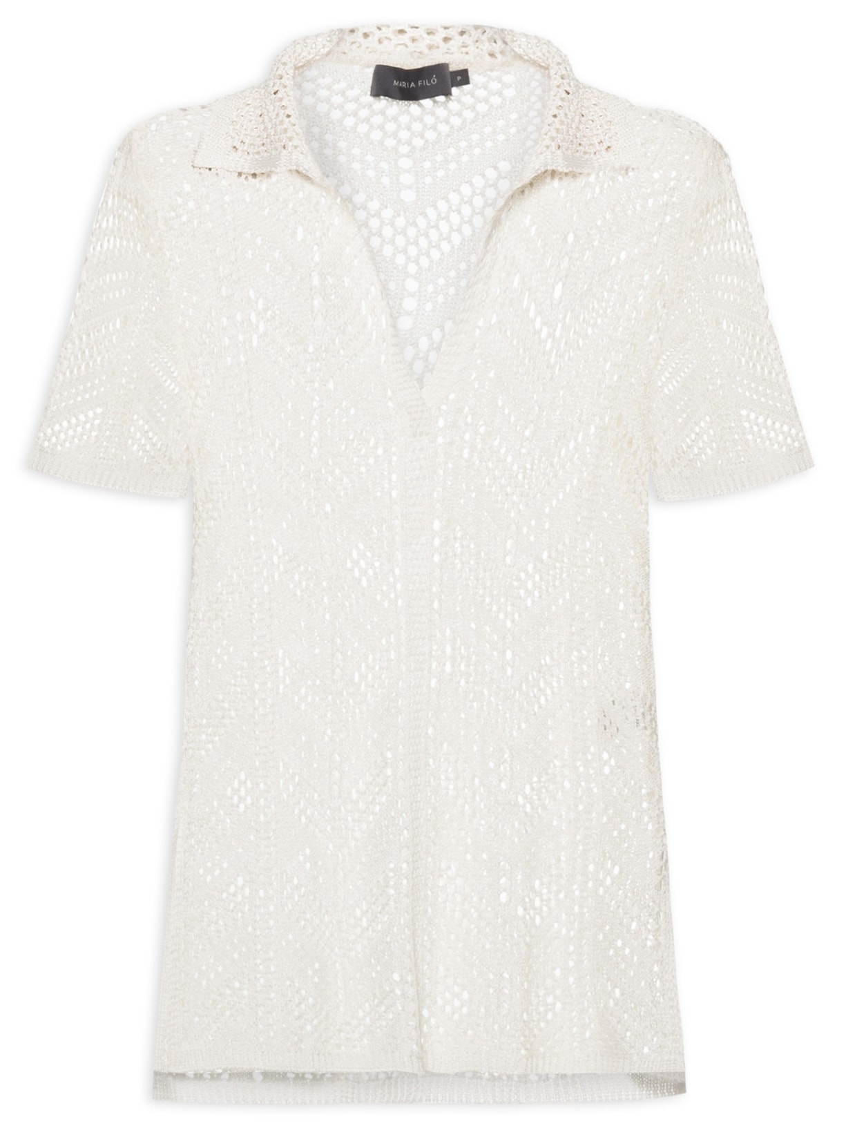 Camisa Feminina Tricot Ponto Crochet - Branco
