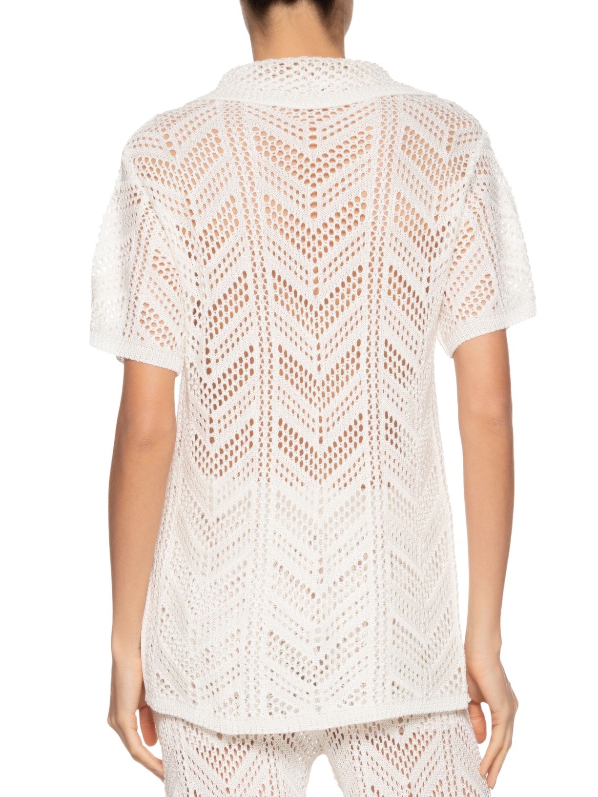 Camisa Feminina Tricot Ponto Crochet Branco Maria Filó