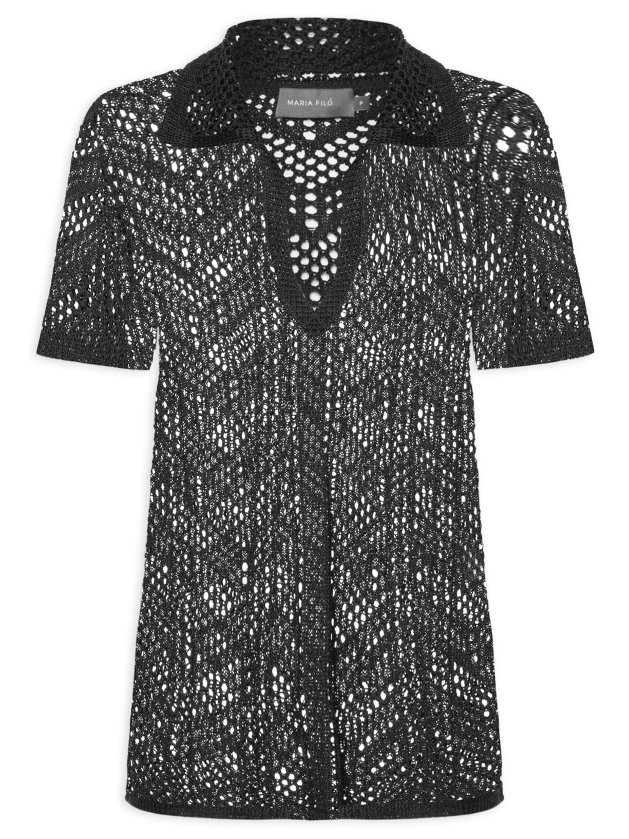 Camisa Feminina Tricot Ponto Crochet - Preto