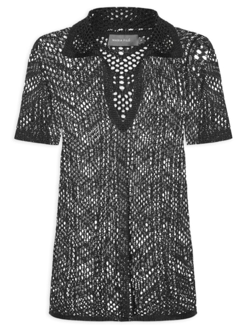 Camisa Feminina Tricot Ponto Crochet - Preto