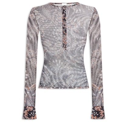 Camisa Feminina Tule Estampada Maja - Preto