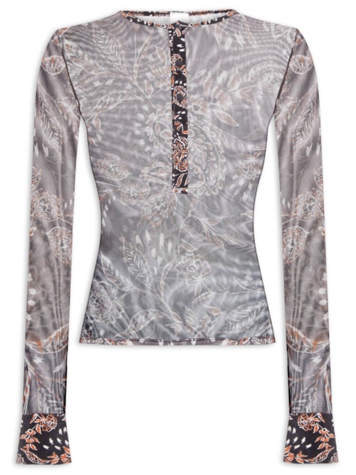 Camisa Feminina Tule Estampada Maja - Preto