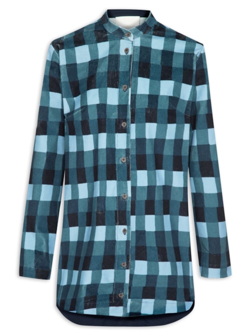 Camisa Feminina Veludo Folhagem Antique - Azul