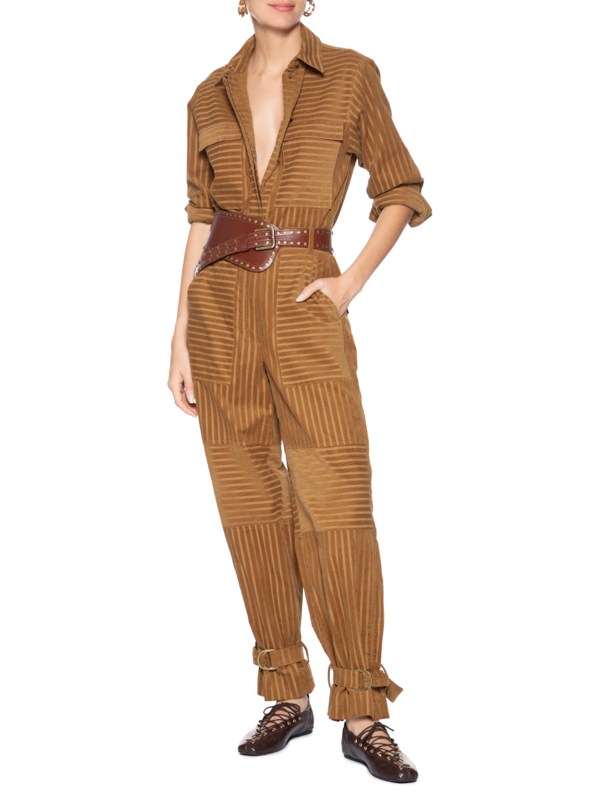 Camisa Feminina Veludo Stripe Mia Marrom Nk