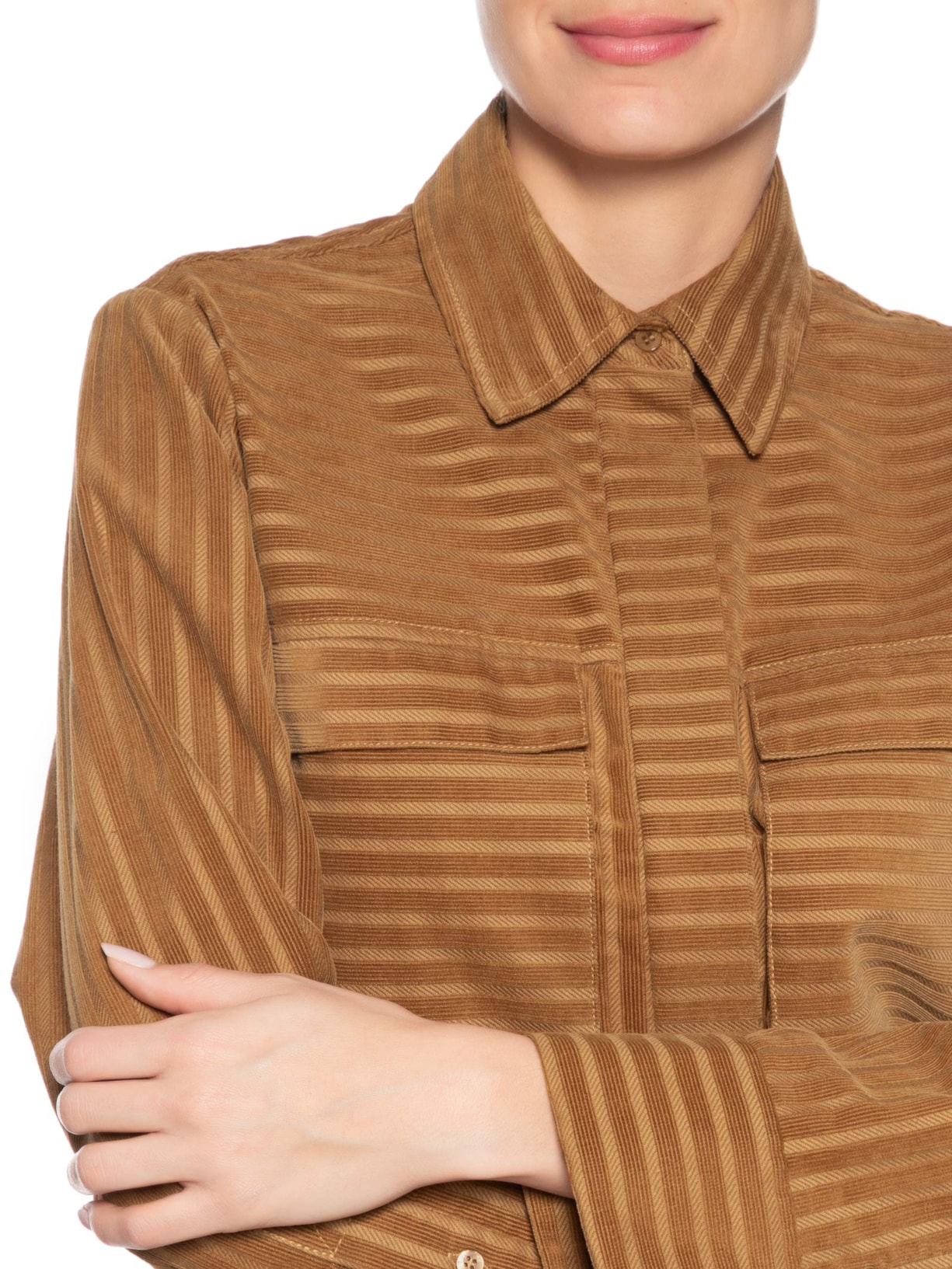 Camisa Feminina Veludo Stripe Mia Marrom Nk