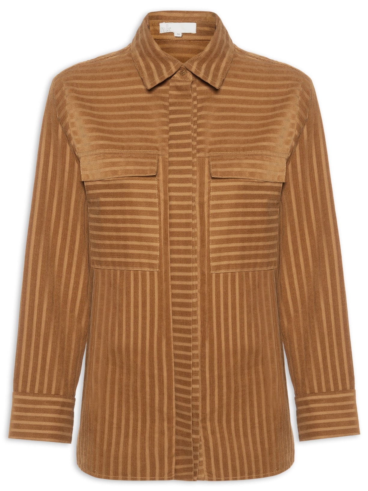 Camisa Feminina Veludo Stripe Mia - Marrom