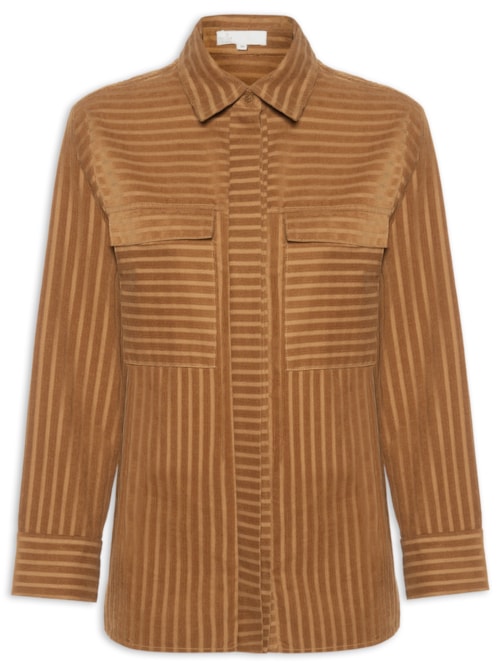 Camisa Feminina Veludo Stripe Mia - Marrom