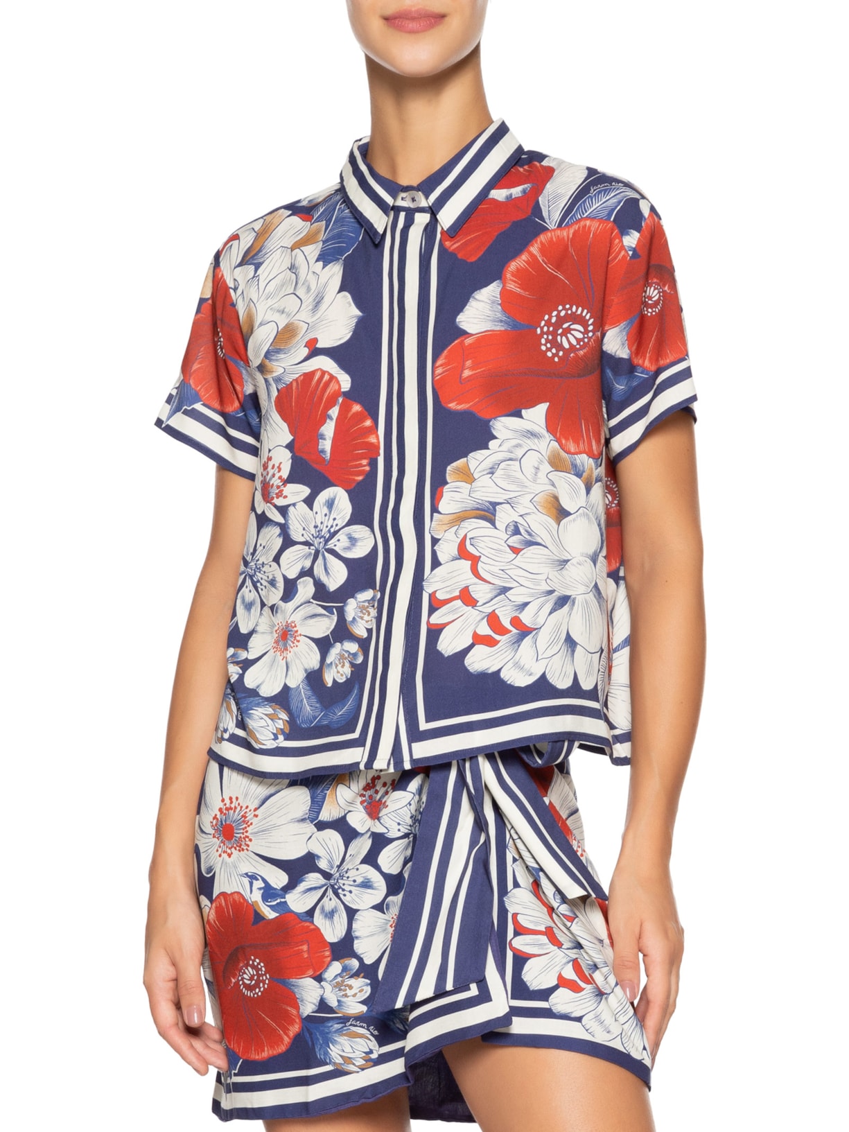 Camisa Feminina Vera Lenço Azul Farm Praia