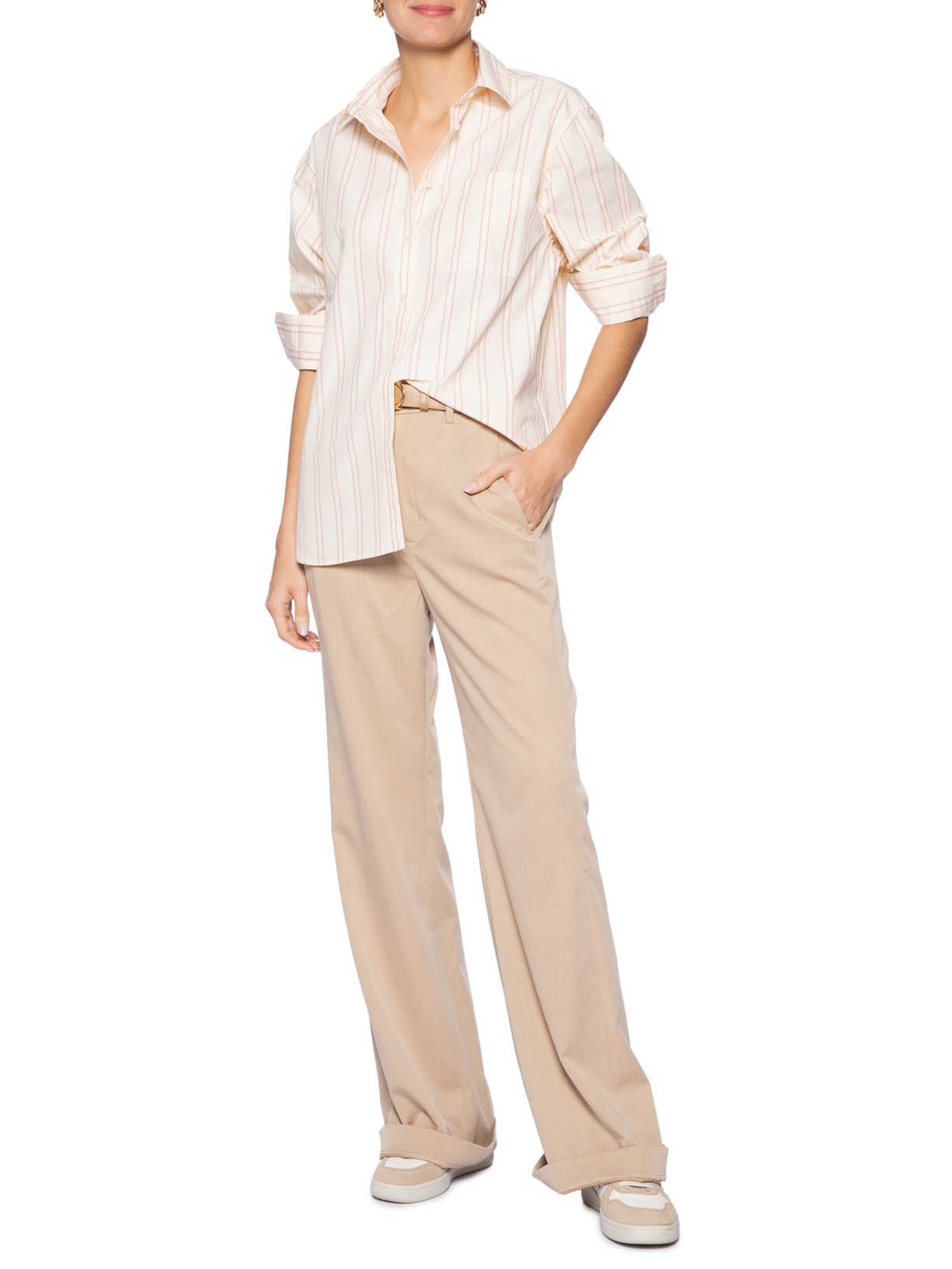 Camisa Feminina Woven Bege Lacoste