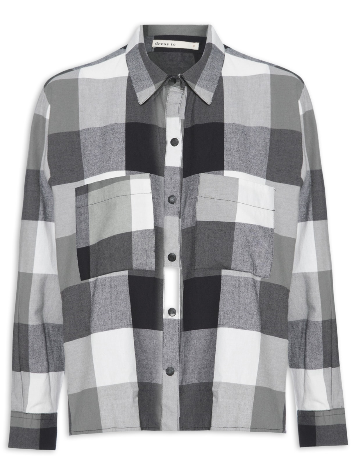 Camisa Feminina Xadrez Fenda Lateral Com Botão - Preto