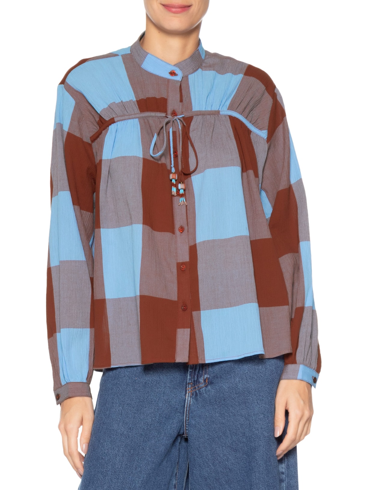 Camisa Feminina Xadrez Túnel Pala Marrom Dress To